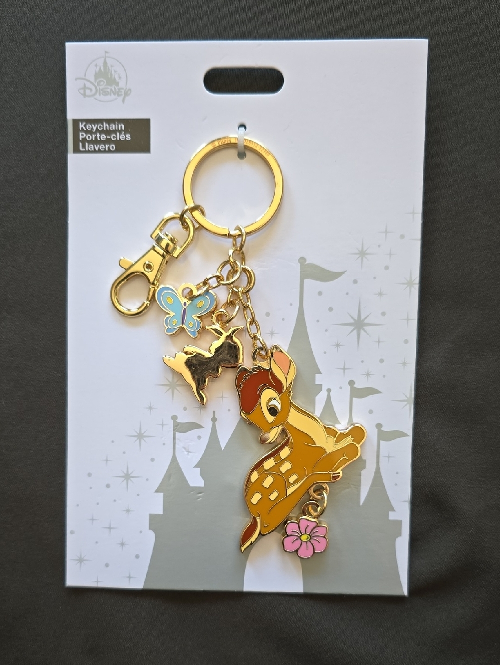 Disney Bambi Gold-Tone Enamel Keychain - Brown, Pink & Blue